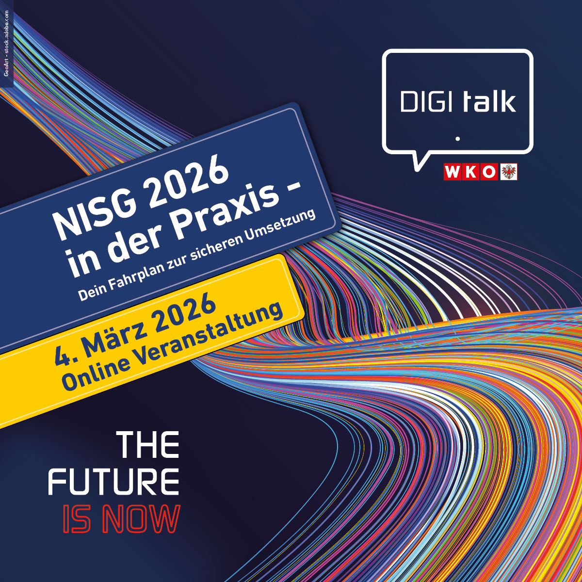 Das Bild zeigt einen Hintergrund mit bunten abstrakten Linien und Formen, davor ein Textelement mit Informationen zu einer Online-Veranstaltung der NSISG 2026.