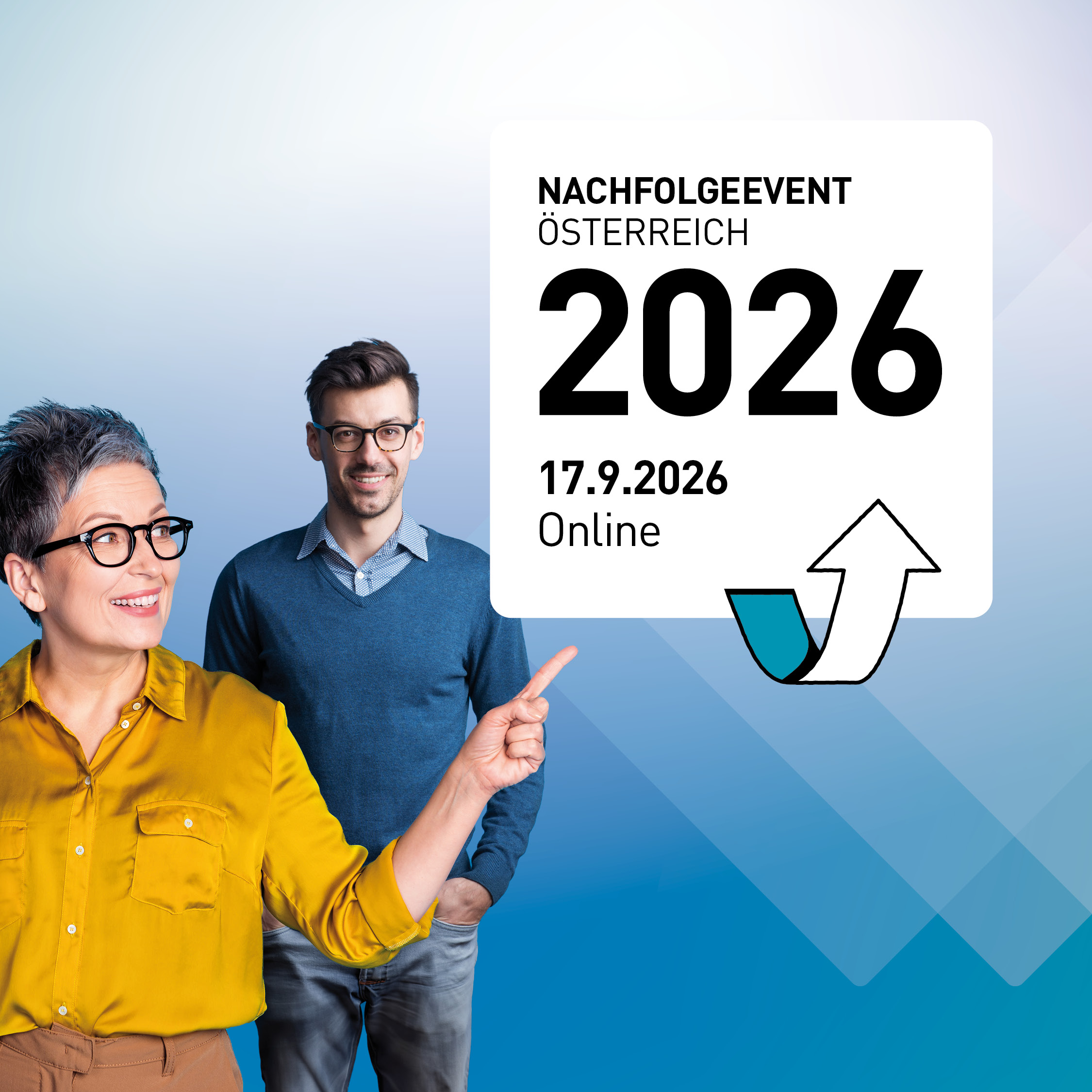 Ein Werbeplakat f&uuml;r eine Online-Veranstaltung im Jahr 2026 mit zwei l&auml;chelnden Personen.
