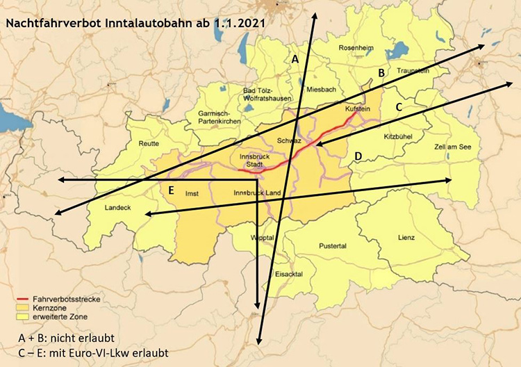 Grafik Nachtfahrverbot Inntalautobahn ab 1.1.2021