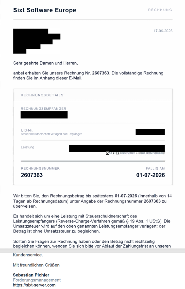 Sixt Software Europe Betrugswarnung