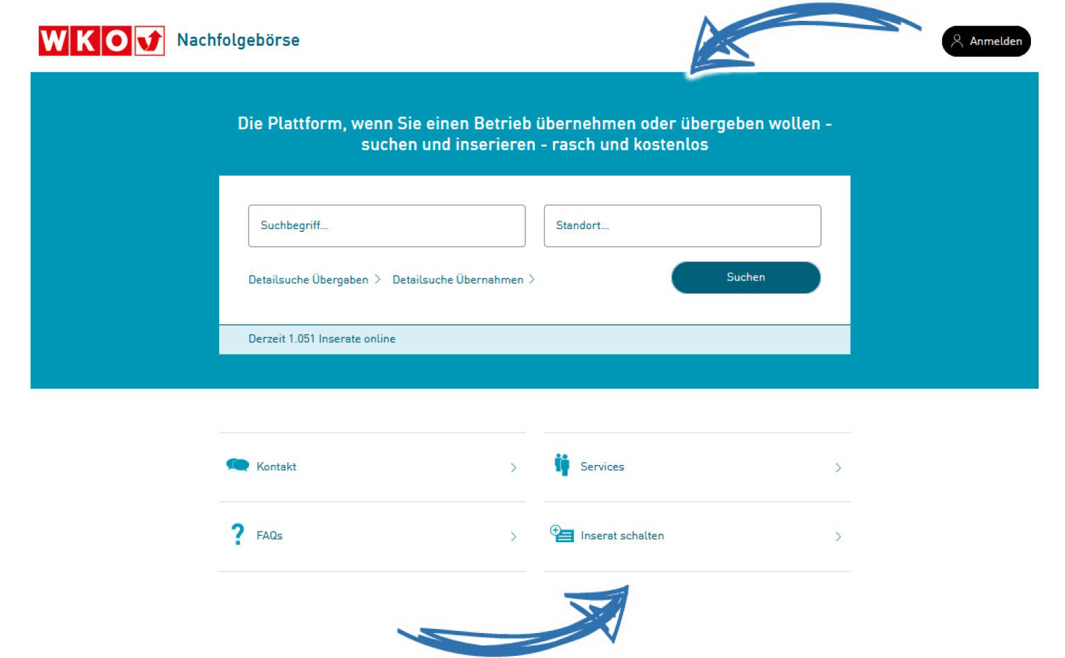 Screenshot der Suchfunktion auf der Nachfolgeb&ouml;rse
