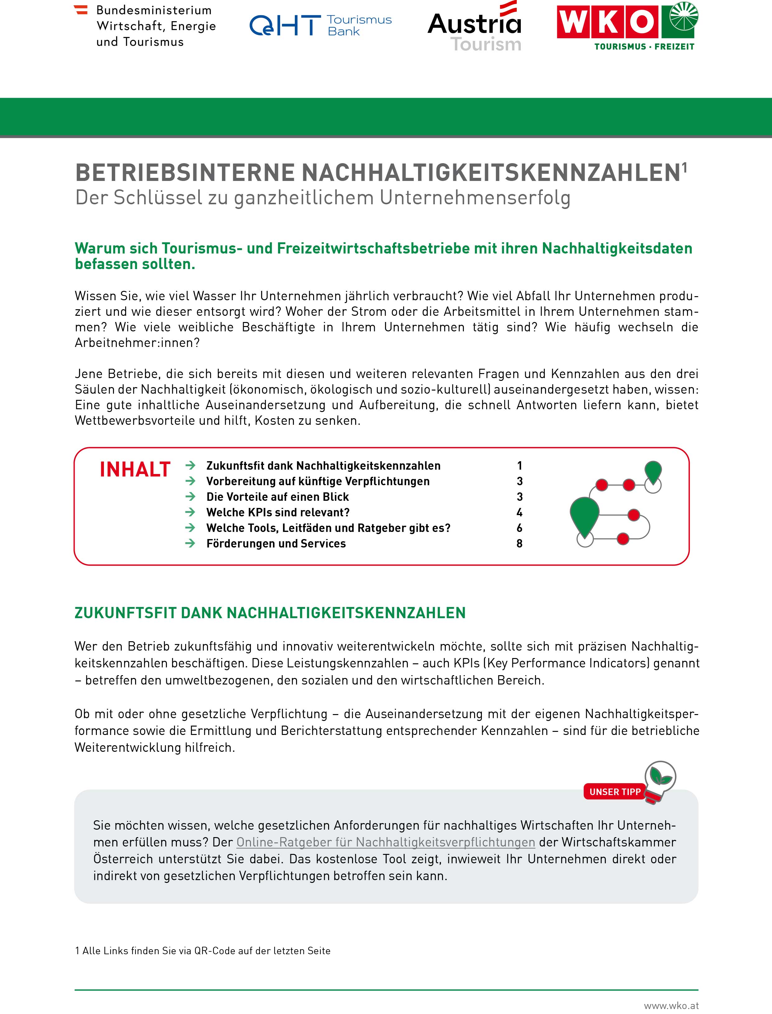 Erste Seite des Factsheets Betriebsinterne Nachhaltigkeitskennzahlen