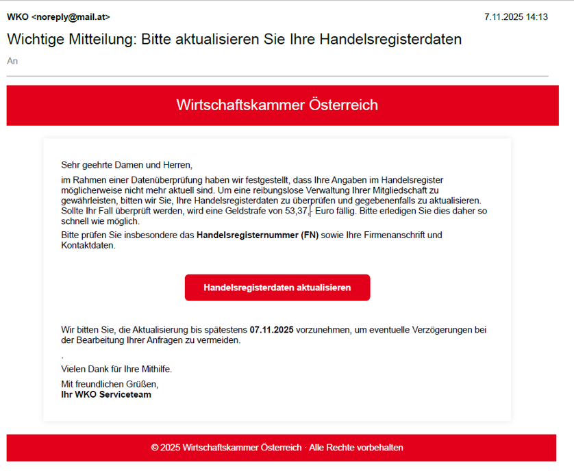Screenshot der Betrugs-Mail