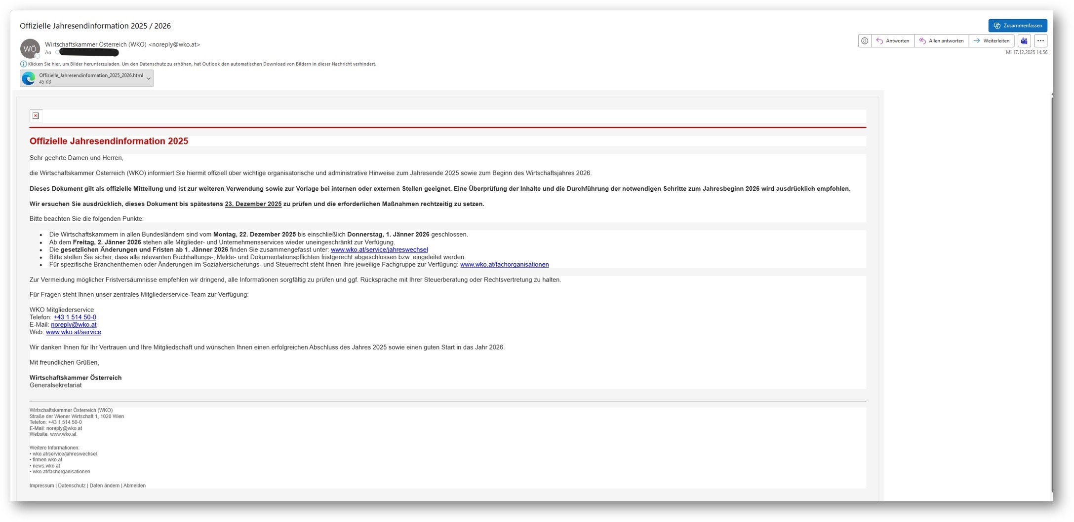 Muster der Meldung, Informationen befinden sich oberhalb