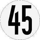 Die Zahl 45 in schwarzer Schrift auf wei&szlig;er kreisrunder Tafel