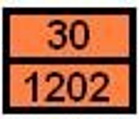 Oranges Rechteck mit schwarzen Au&szlig;enlinien und schwarzer in der Mitte verlaufender Linie, in schwarz die Zahlen 30 und 1202