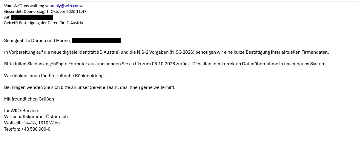 Bilder der Phishing-Mail. Die Informationen befinden sich oberhalb