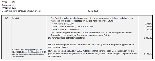 Grundumlagenbeschluss Innung Bau für 2026