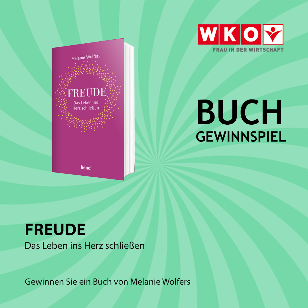Grafik: Buch &bdquo;Freude &ndash; Das Leben ins Herz schlie&szlig;en&ldquo; und Text &bdquo;Buch Gewinnspiel&ldquo;