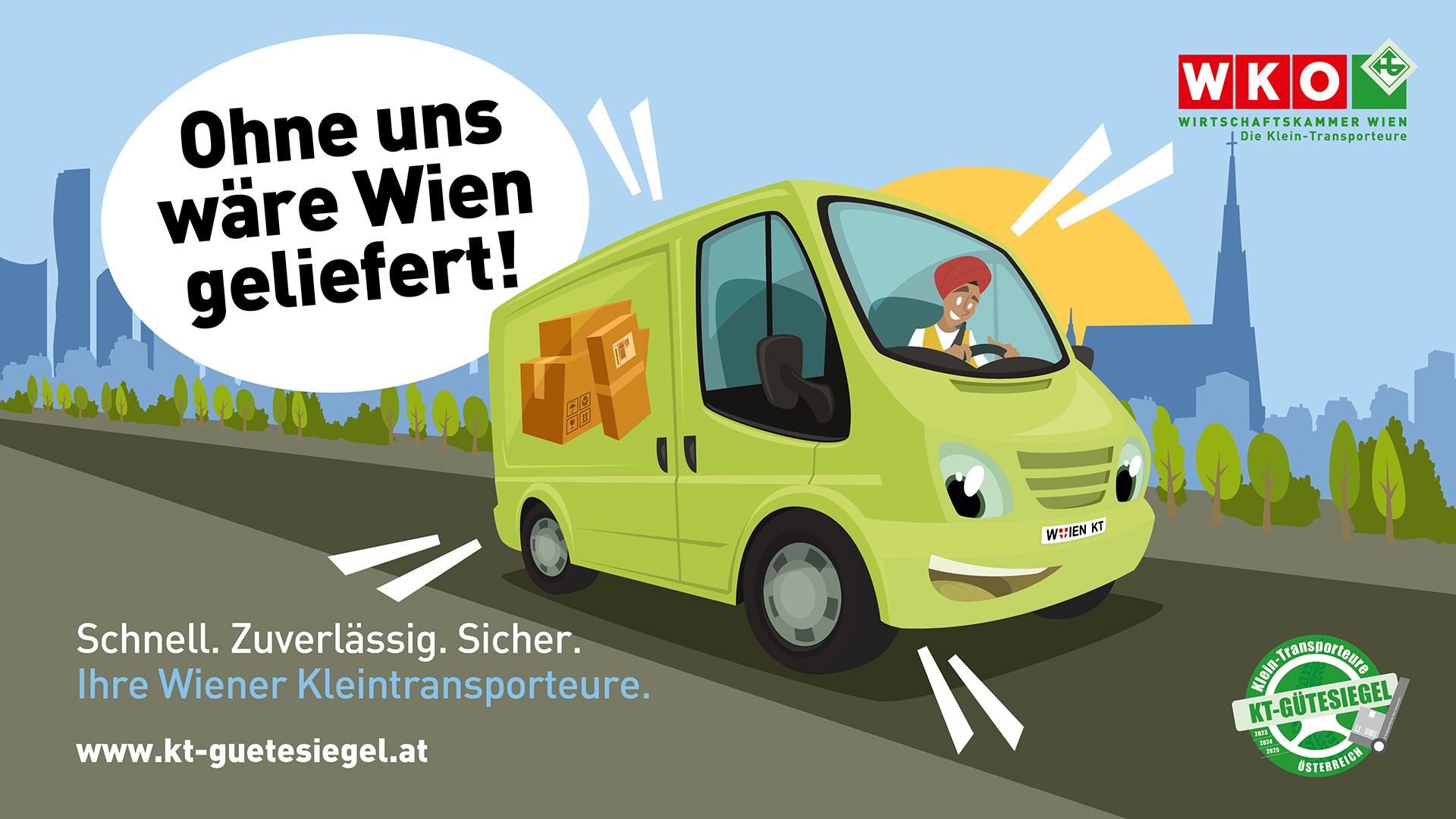 Social Media Sujets zur Kampagne "KT-Gütesiegel" der Fachgruppe der Kleintransproteure und der WKW 2023