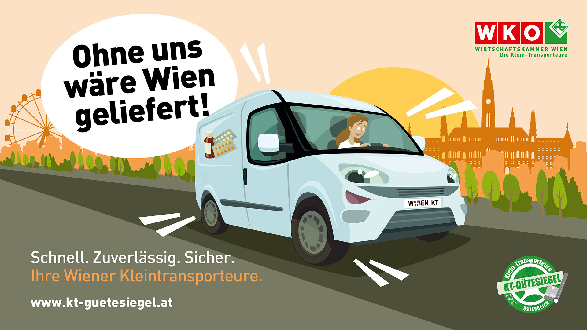 Social Media Sujets zur Kampagne "KT-Gütesiegel" der Fachgruppe der Kleintransproteure und der WKW 2023