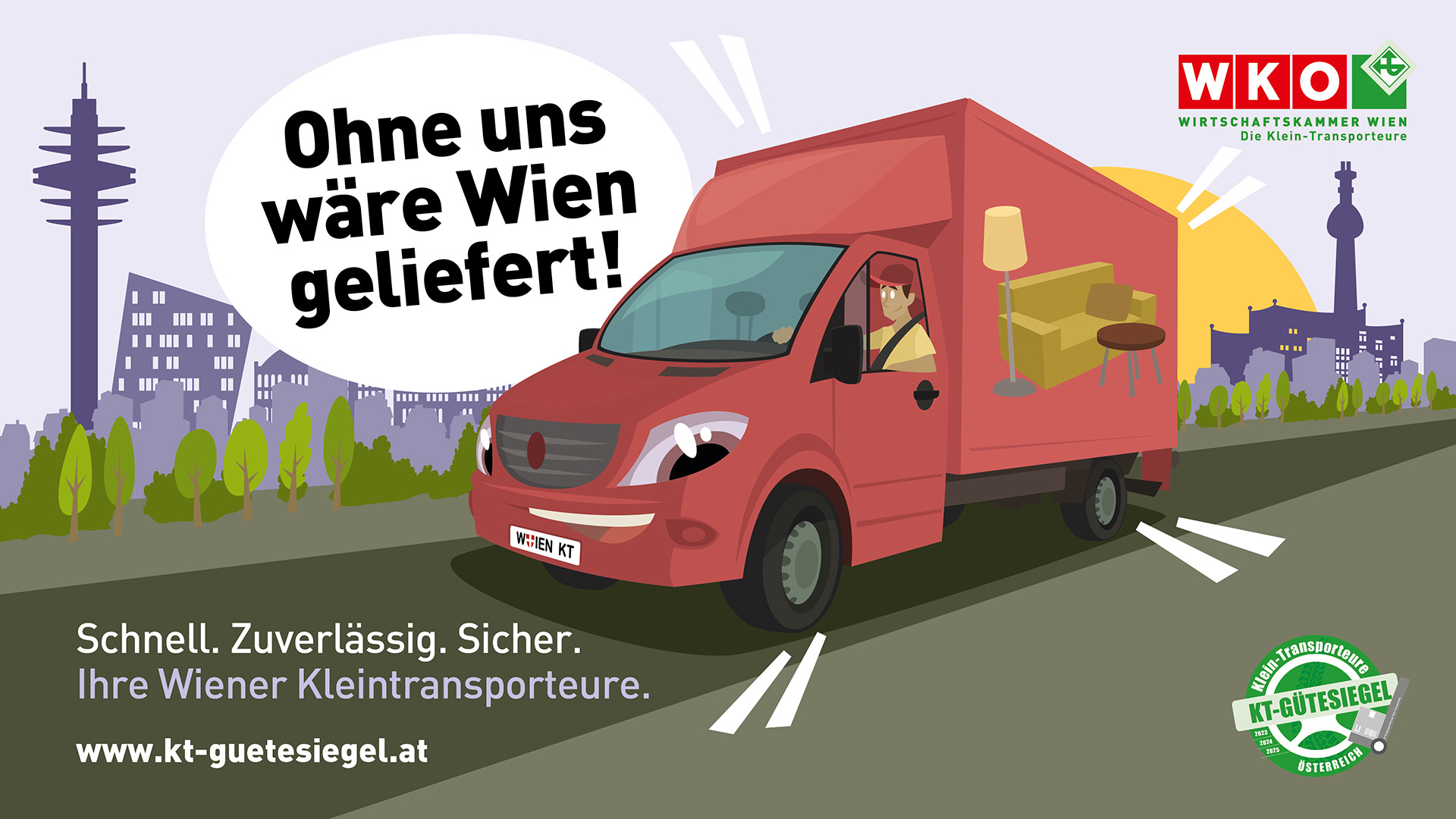 Social Media Sujets zur Kampagne "KT-Gütesiegel" der Fachgruppe der Kleintransproteure und der WKW 2023