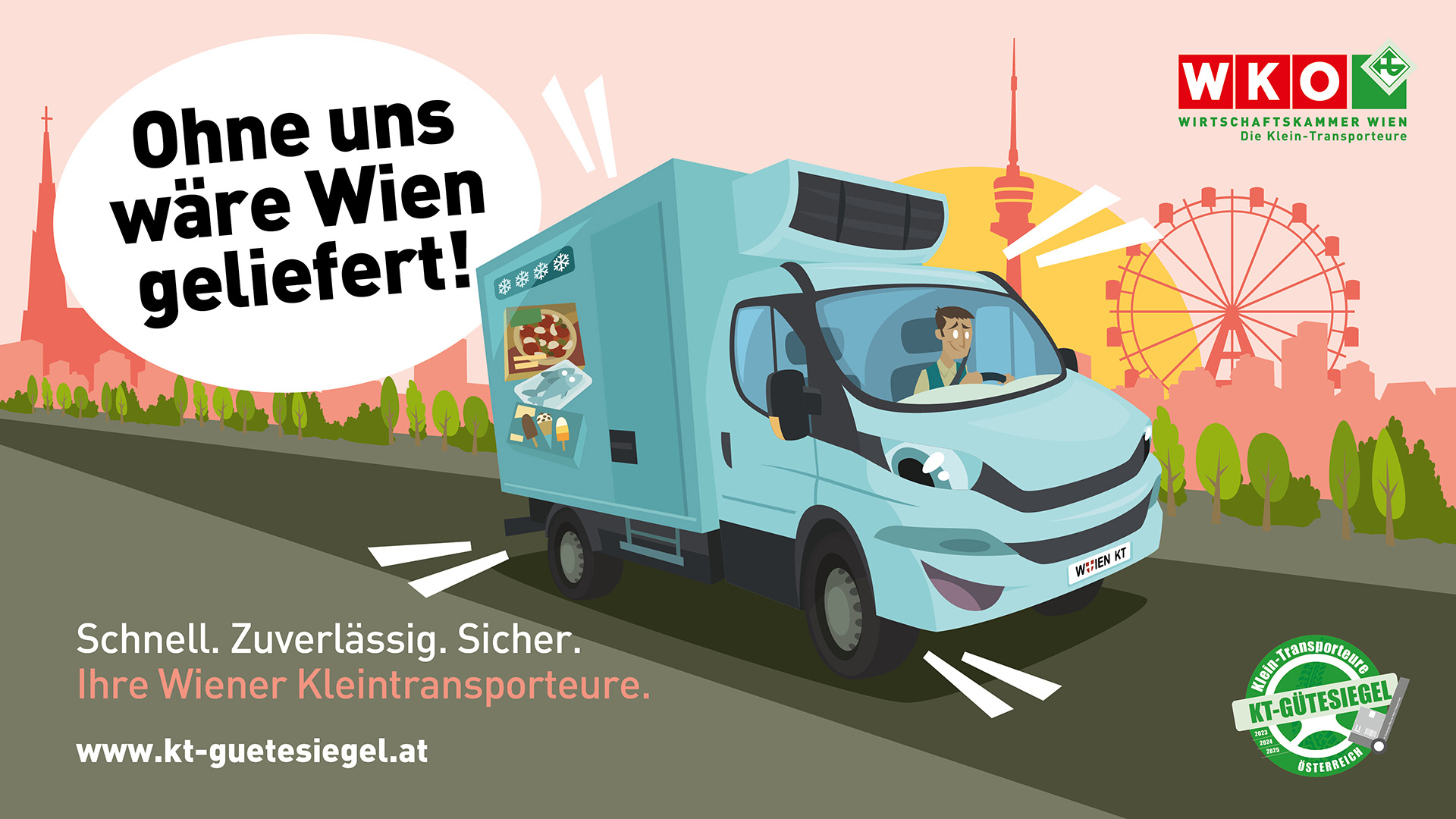 Social Media Sujets zur Kampagne "KT-Gütesiegel" der Fachgruppe der Kleintransproteure und der WKW 2023