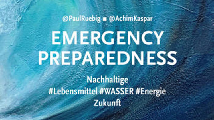 Cover eines Buches mit dem Titel in wei&szlig;er Schrift Emergency Preparedness auf Hintergrund mit blauer Welle