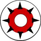 Roter Kreis mit schwarzen Spitzen am Rand enlang