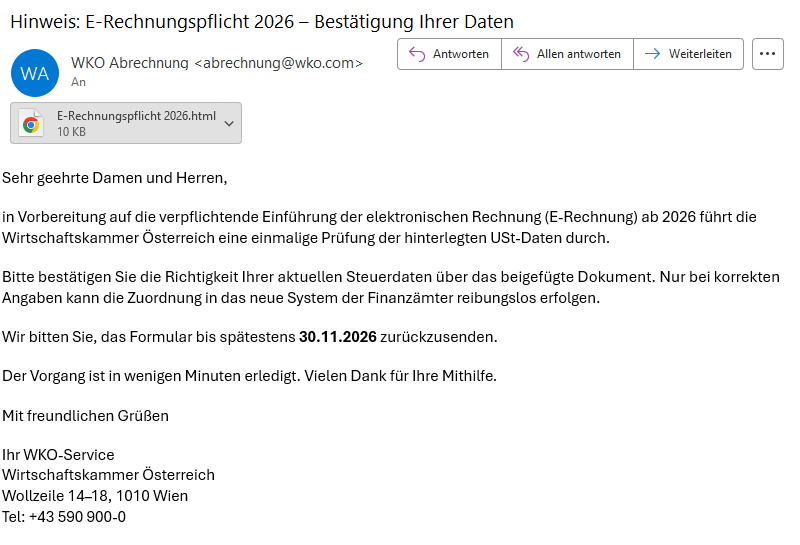 Bilder der Phishing-Mail. Die Informationen befinden sich oberhalb