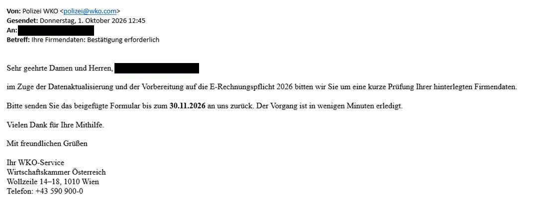 Bilder der Phishing-Mail. Die Informationen befinden sich oberhalb